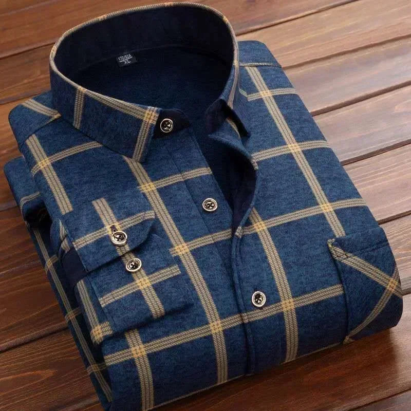 2024 Men's Autumn Winter Casual Long Sleeve Plaid Shirt Thick Warm Men's Casual High Quality Soft Large Size Warm Shirt Tops 4XL