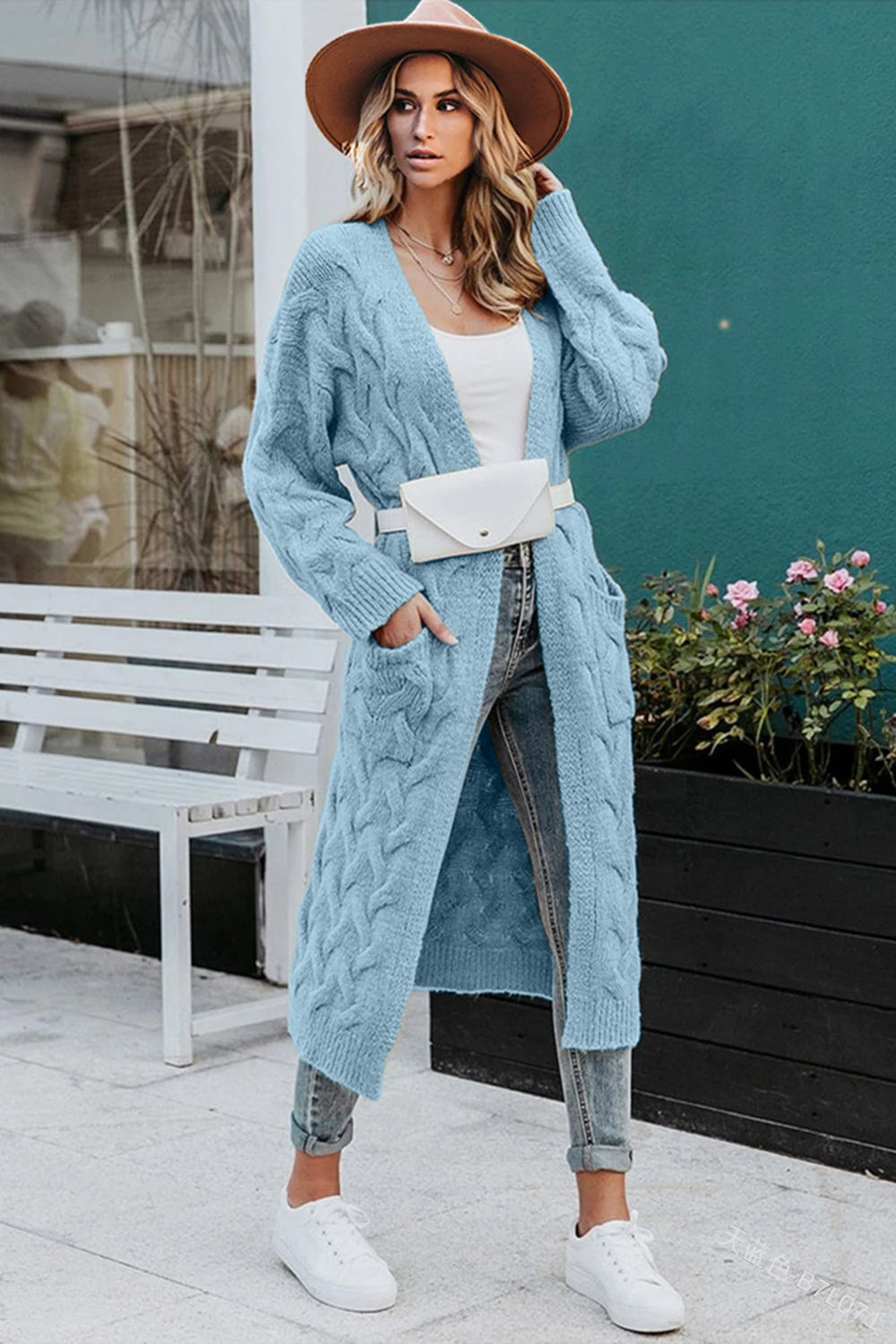 Women's Long Cardigan Coats Cable Knit Casual Open Front Long Sleeve Loose Sweater with Pockets