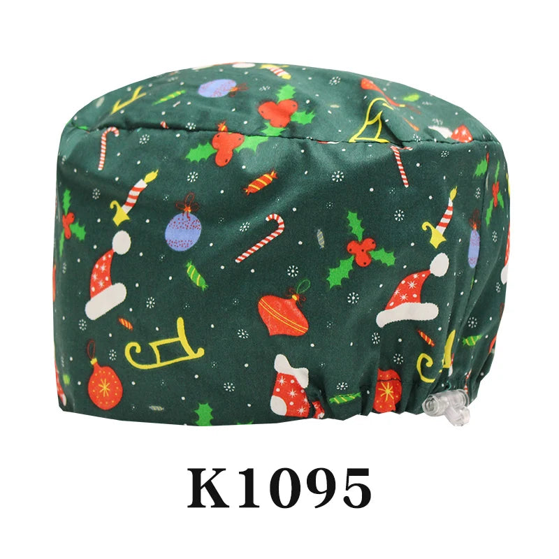 Santa Claus Print Surgical Caps Christmas Scrub Hats Dental Hospital Nurse Headwear Durable Medical Caps Soft Cotton K1093