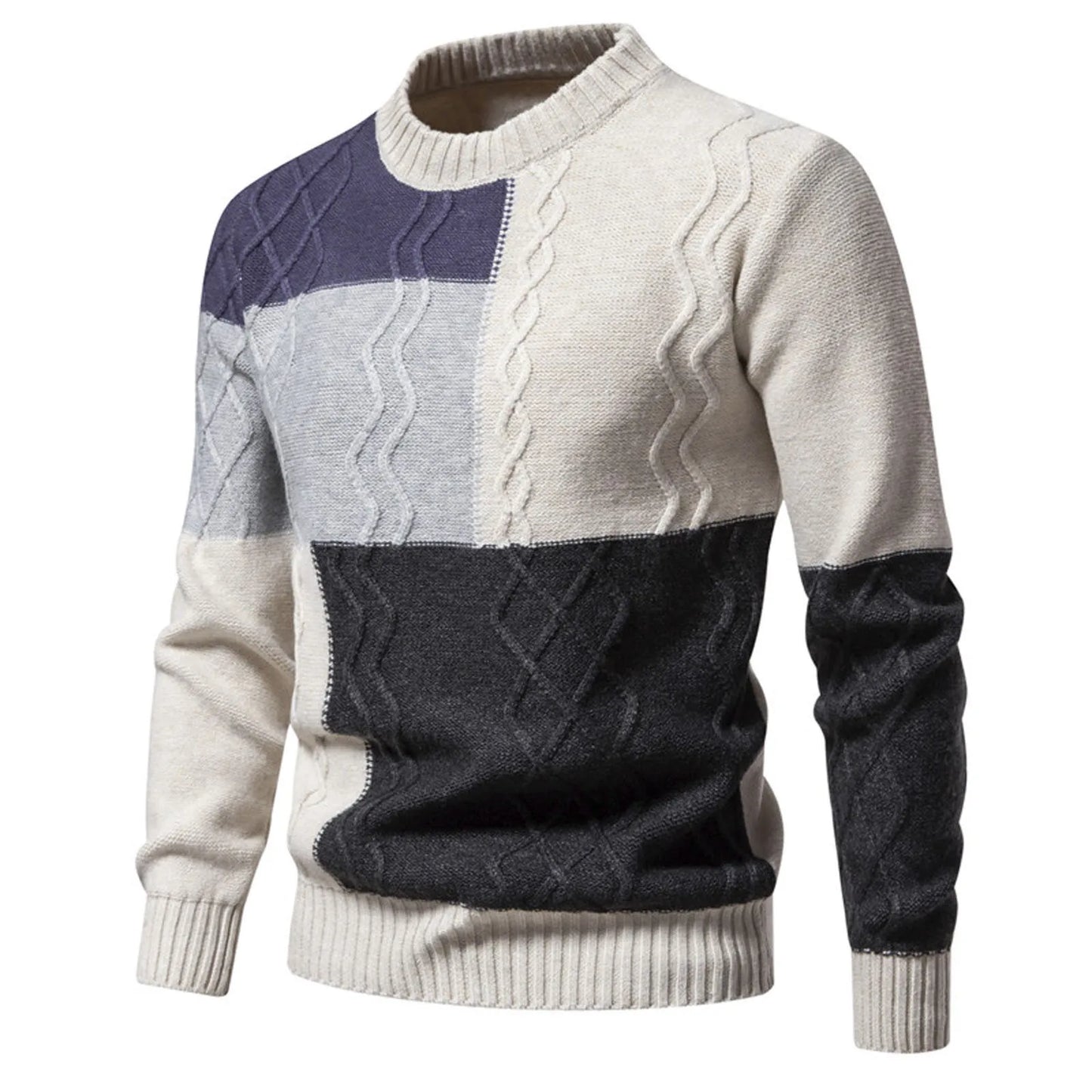 Men's Colorblock Round Neck Sweater Top Fashion Casual Long Sleeve Slim Fit Knitted Sweater Pullover sueteres de hombres