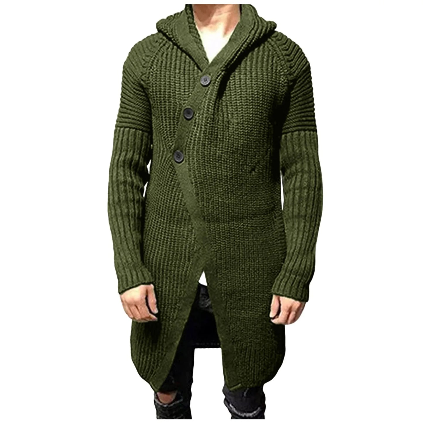 Autumn Winter Men's Cardigans Sweaters New Fashion Loose Irregular Long Jumpers Mens Hooded Solid Color Thick Warm Knit Sweater