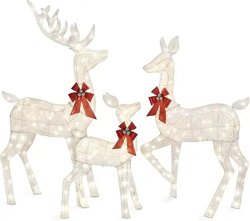 3-Piece Large Lighted Christmas Deer Family Set 5Ft Outdoor Yard Decoration with 360 LED Lights, Stakes