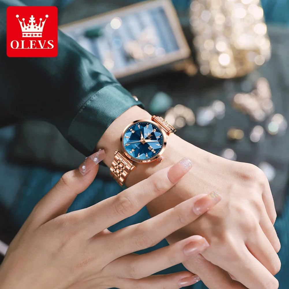 OLEVS Women's Watches New Luxury Quartz Original Fashion Trend Watch for Woman Glow Waterproof Diamond Inlay Date