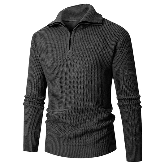 Men'S Long-Sleeved Knitted Lapel Solid Color Pullover Spring And Autumn Long-Sleeved Pullover Sweatshirt Ropa Hombre