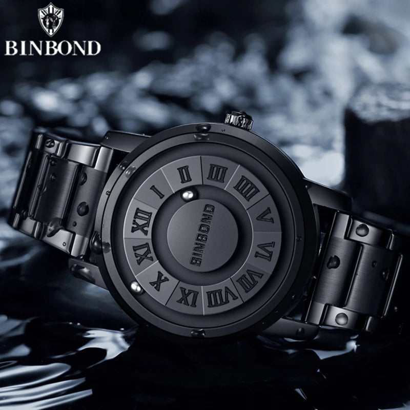 BINBOND Top Luxury Men Quartz Watches Magnetic Levitation Hollow Out Stainless Steel Waterproof Men Watches Relogio Masculino