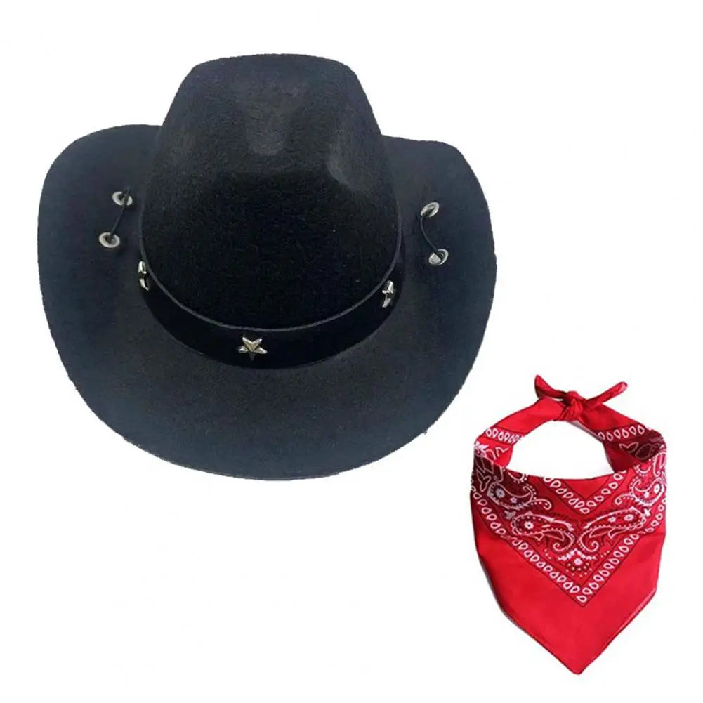 Cute Pet Hat Bandana Pet Cowboy Hat Scarf Set Stylish Western Cowboy Dog Costume Set Breathable Hat Adjustable Scarf for Dogs