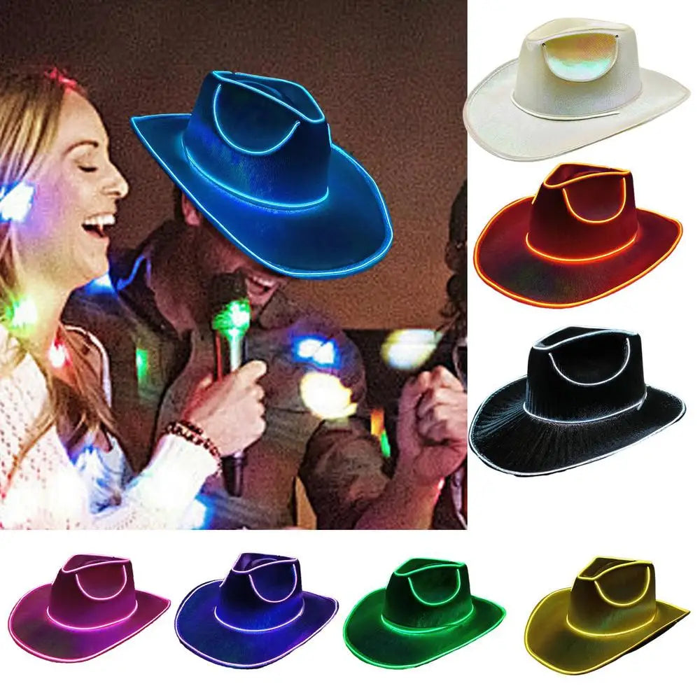 Rave Glowing Light Up Bar Cowboy Hat LED Bride Cowgirl Caps NightClub Bachelor Party Props Neon Hat Costume Accessories