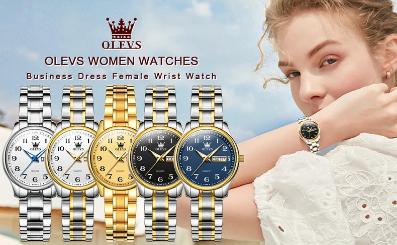 OLEVS Women's Wrist watch Original Luxury Watches for Ladies Waterproof Stainless Steel Quartz Woman Wristwatch Gold 2022 trend