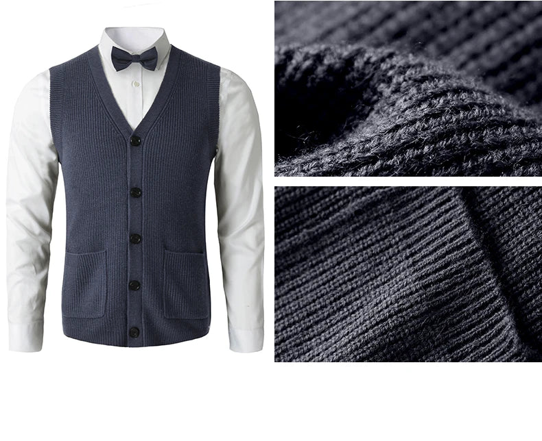 Men's Sweater Vest V-Neck Sleeveless Knitted Button Cardigan DXL Big and Tall Solid Thickened thermal coat knitted vest