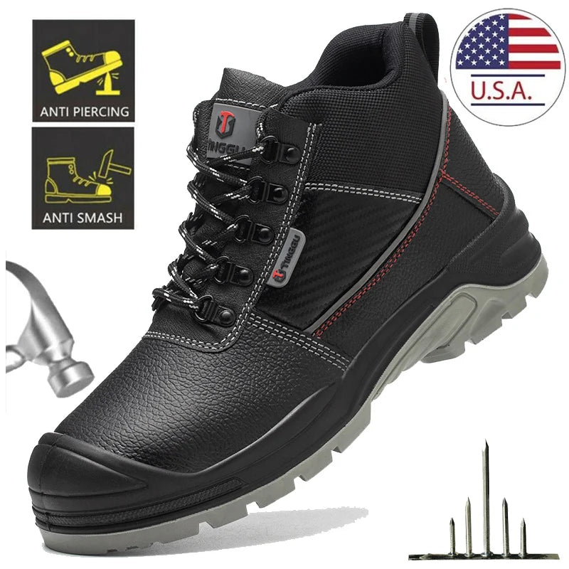 Safety Shoes Men Waterproof Work Boots Anti-smash Anti-puncture Protective Shoes Indestructible Steel Toe Boots Outdoor Sneaker