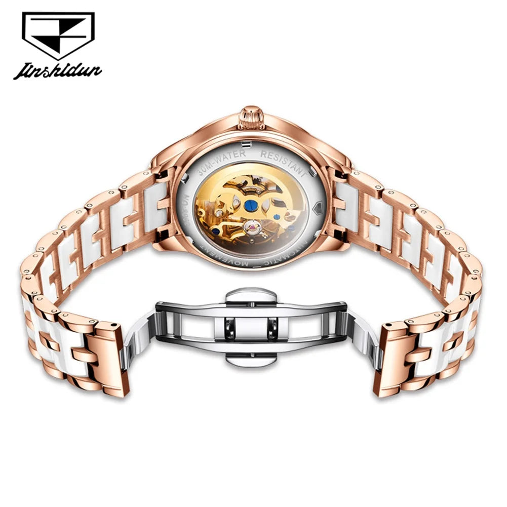 JSDUN Top Brand Fashion Elegant Women Watches Waterproof Automatic Mechanical Watch Ceramic Tape Luminous Luxury Original Watch