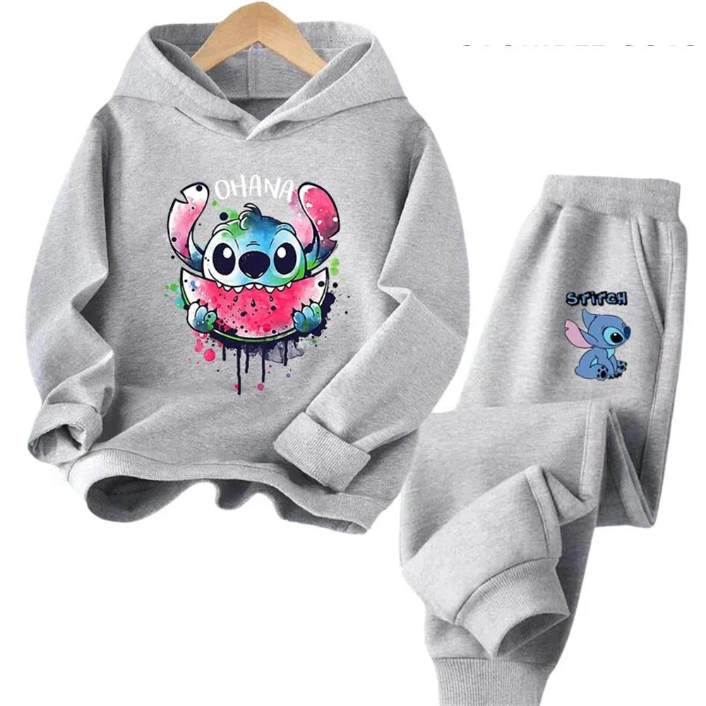 Children's Kawaii Stitch Children's Trucksuit Clothing 3-14 Years Old Boys and Girls Clothing Street Casual Sports Sweatshirt