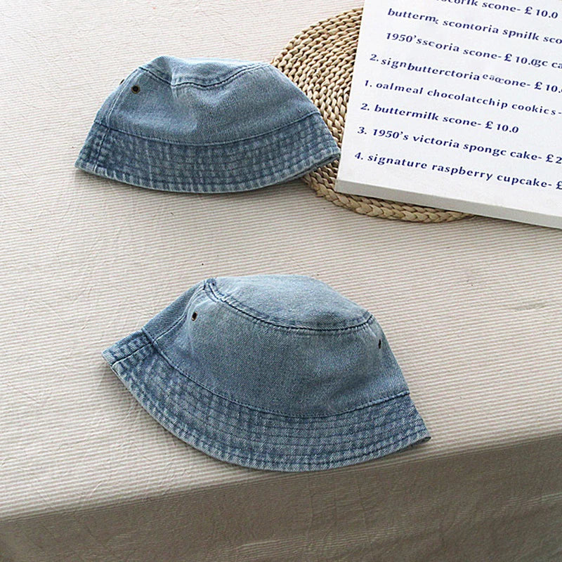 Korean Version Children's Cowboy Hat with Washed Denim Fabric  Summer Outdoor Hat for Children with Adjustable Strap 0-5 Years