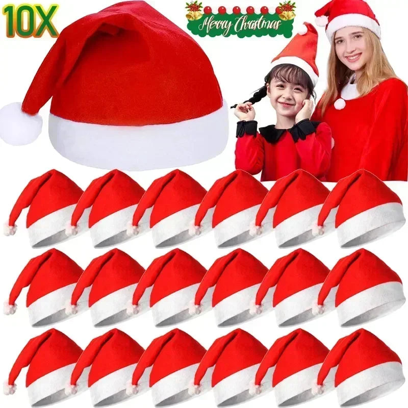 1/10PCS New Christmas Hats Adults Kids Non-woven Red Santa Claus Hat Xmas Caps for New Year Party Home Decoration Festival Gifts