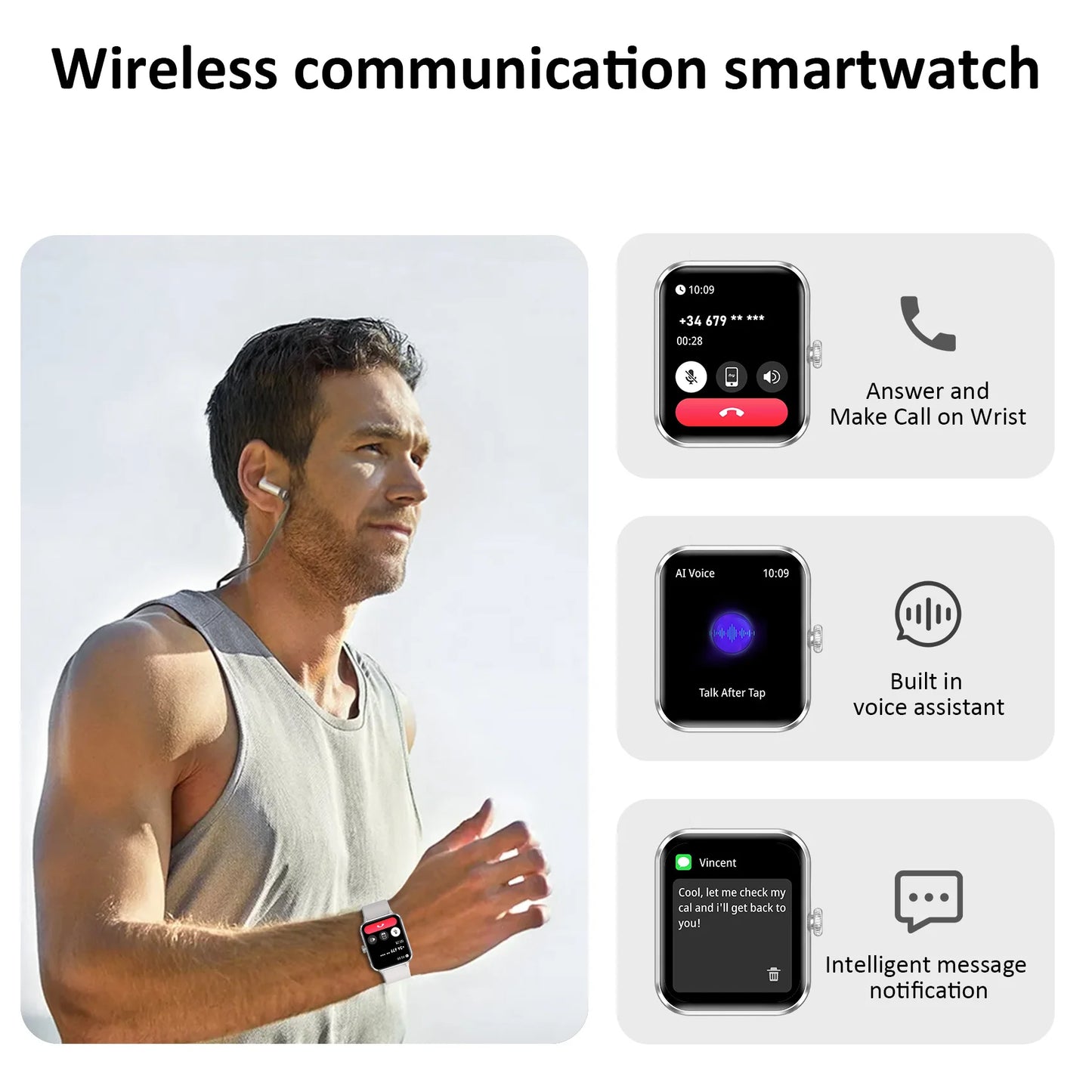 IOWODO Smart Watch Bluetooth Calling 1.85” Full Touch HD Smartwatch 100+ Sport Fitness Tracking Watch with Voice Assistant