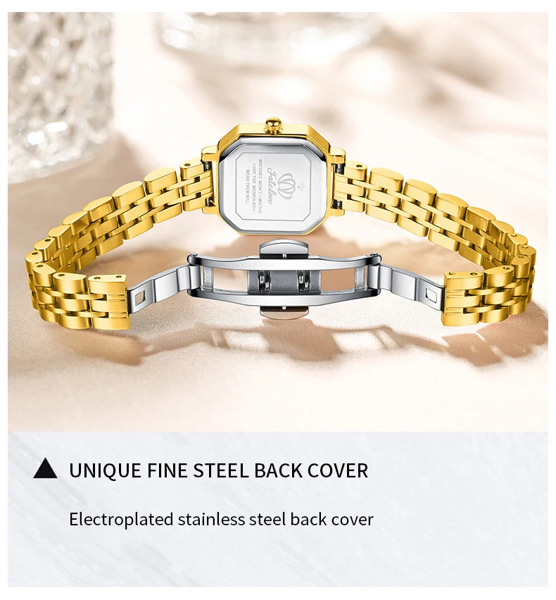 OLEVS Square Dial Quartz Watch for Women Stainless steel Fashion Gold Wristwatch Dress Elegant TOP Brand Luxury Women's Watches