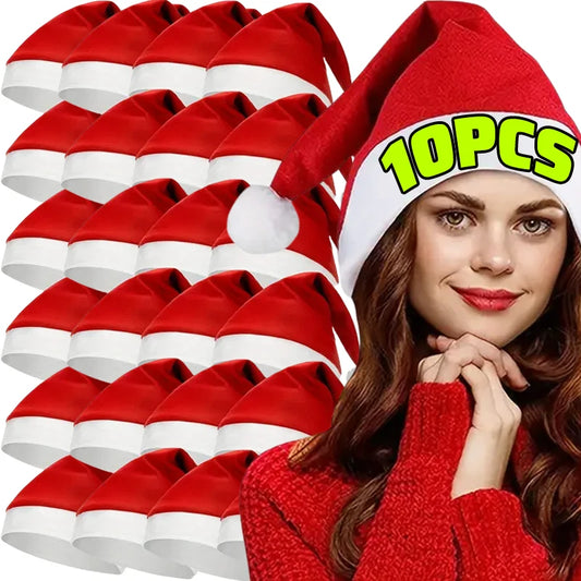 1/10PCS New Christmas Hats Adults Kids Non-woven Red Santa Claus Hat Xmas Caps for New Year Party Home Decoration Festival Gifts