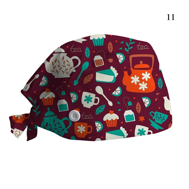 New Christmas Scrubs Caps Santa Claus Print Cap Pet Grooming Agency Work Scrubs Hat Beauty Work Hats Lab Nursing Cap