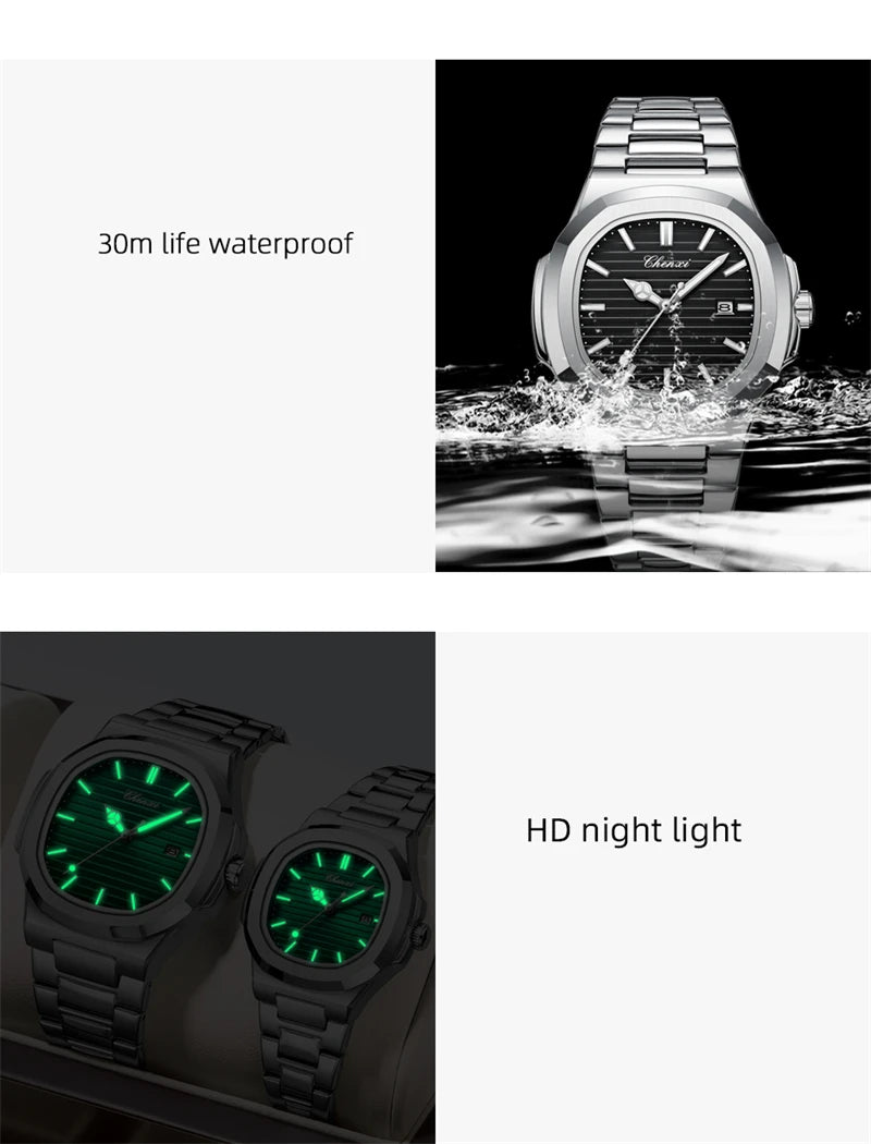 CHENXI 8222 Men's Quartz Watch Luxury Stainless Steel Wristwatch Waterproof Luminous Date Male Clock Watches Gift