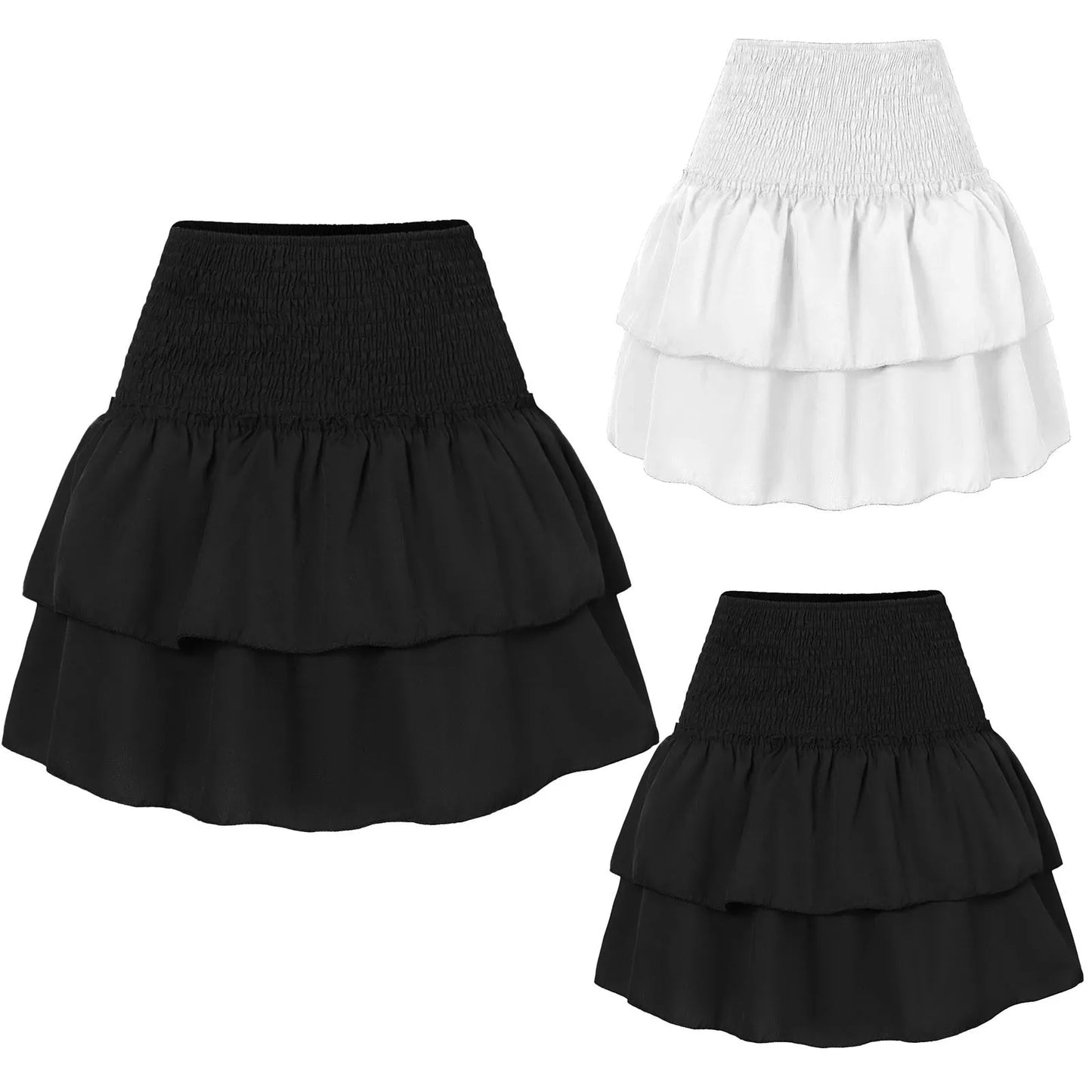 Womens Sexy White High Waist Pleated Skirt Ruffles Skirt Fashion Solid Color Womens Leisure Casual Vacation Bohemian Mini Skirt