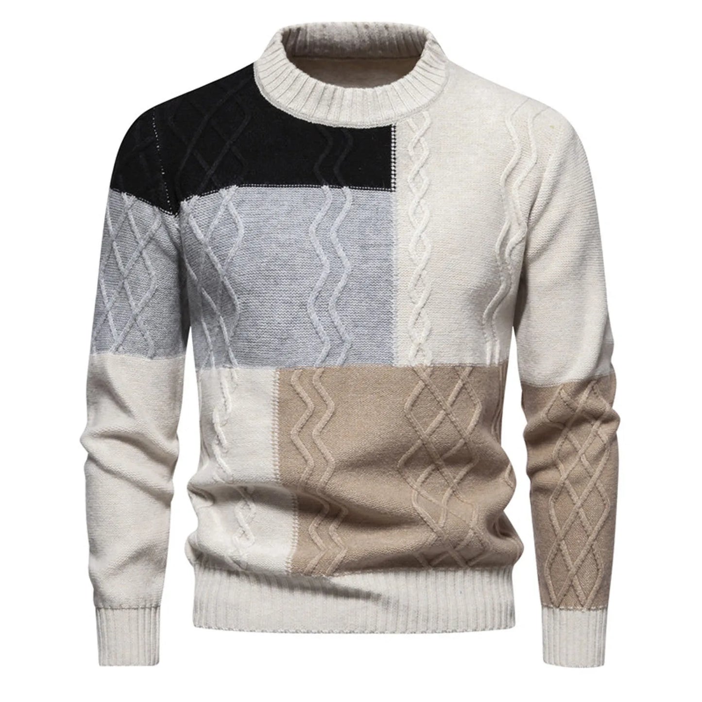 Men's Colorblock Round Neck Sweater Top Fashion Casual Long Sleeve Slim Fit Knitted Sweater Pullover sueteres de hombres