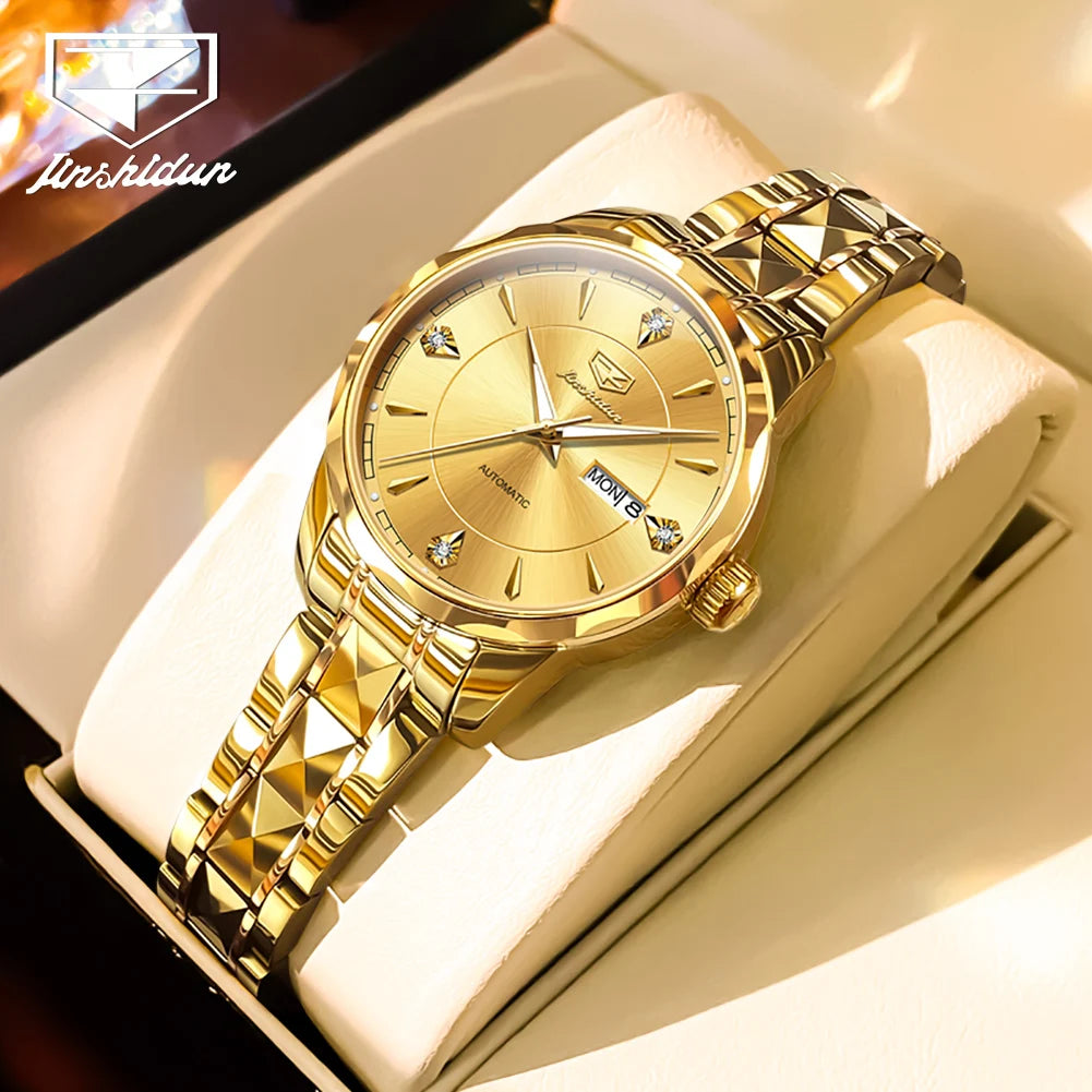 JSDUN 8975 Luxury Deep Waterproof Mechanical Watch For Women Dual Calendar Luminous Dress Wristwatch Business Woman Watches