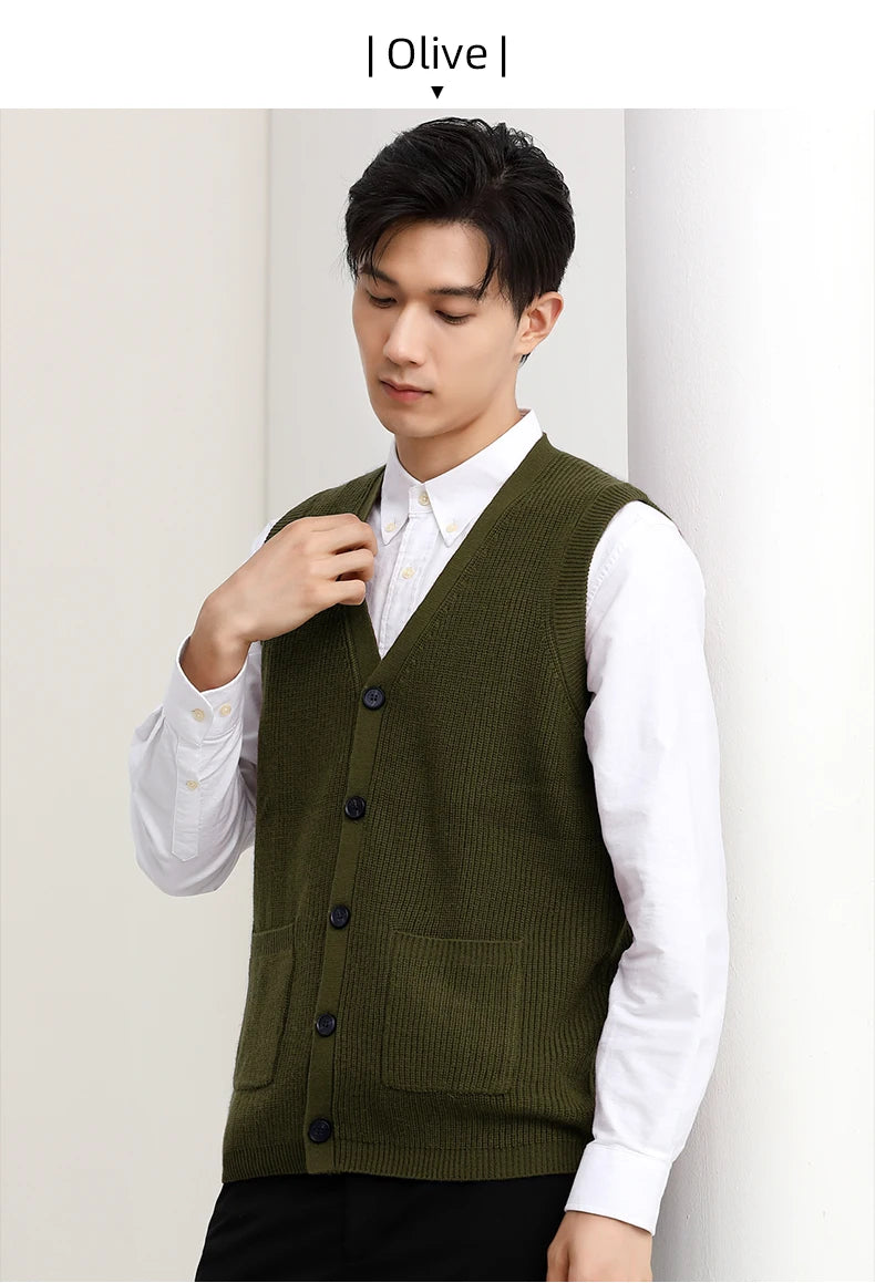 Men's Sweater Vest V-Neck Sleeveless Knitted Button Cardigan DXL Big and Tall Solid Thickened thermal coat knitted vest