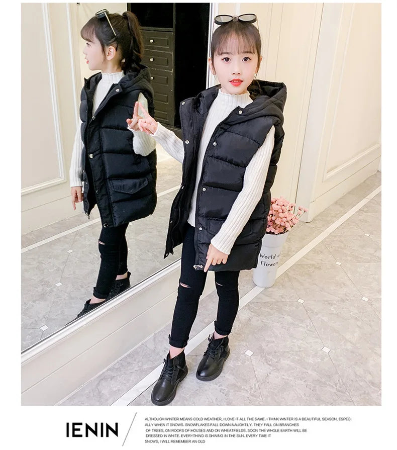 Child Waistcoat Children Outerwear Winter Coat Vest for Kids Clothes Fashion Warm Cotton Teen baby Girl Vest Jacket Parent-Child