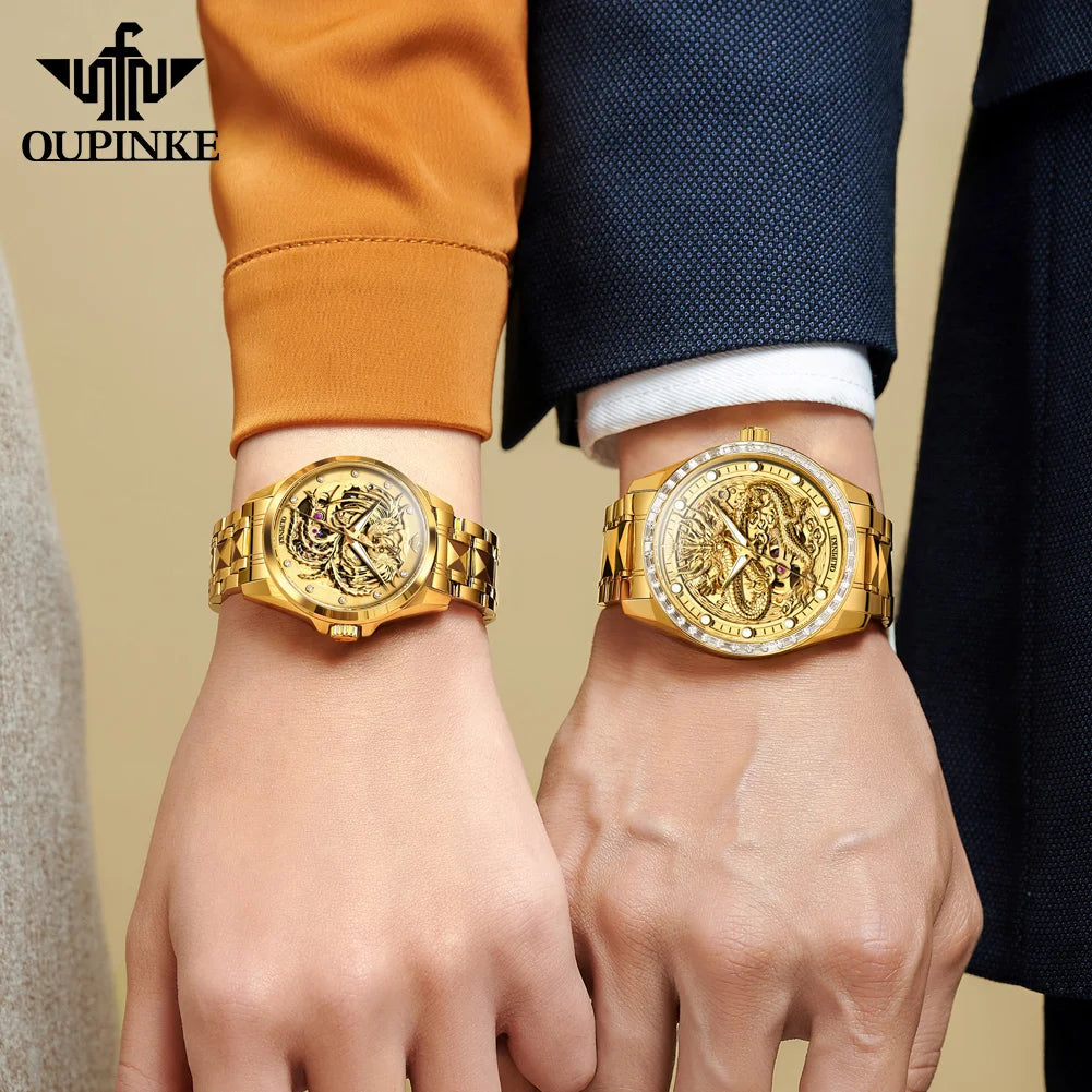 OUPINKE 3276 Couple Watches Luxury Brand Gold Wristwatches for Women Men Tungsten steel Sapphire Mirror Lover's Watches NEW