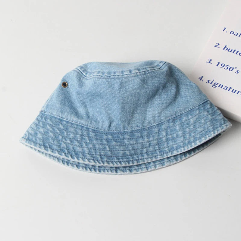 Korean Version Children's Cowboy Hat with Washed Denim Fabric  Summer Outdoor Hat for Children with Adjustable Strap 0-5 Years