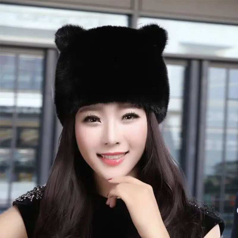 Luxury Lady Fake Cap Fashion Russian Fake Mink Hat Winter Warm Mink Fur Hats For Women Classic Luxury Caps Earflap Christmas Hat