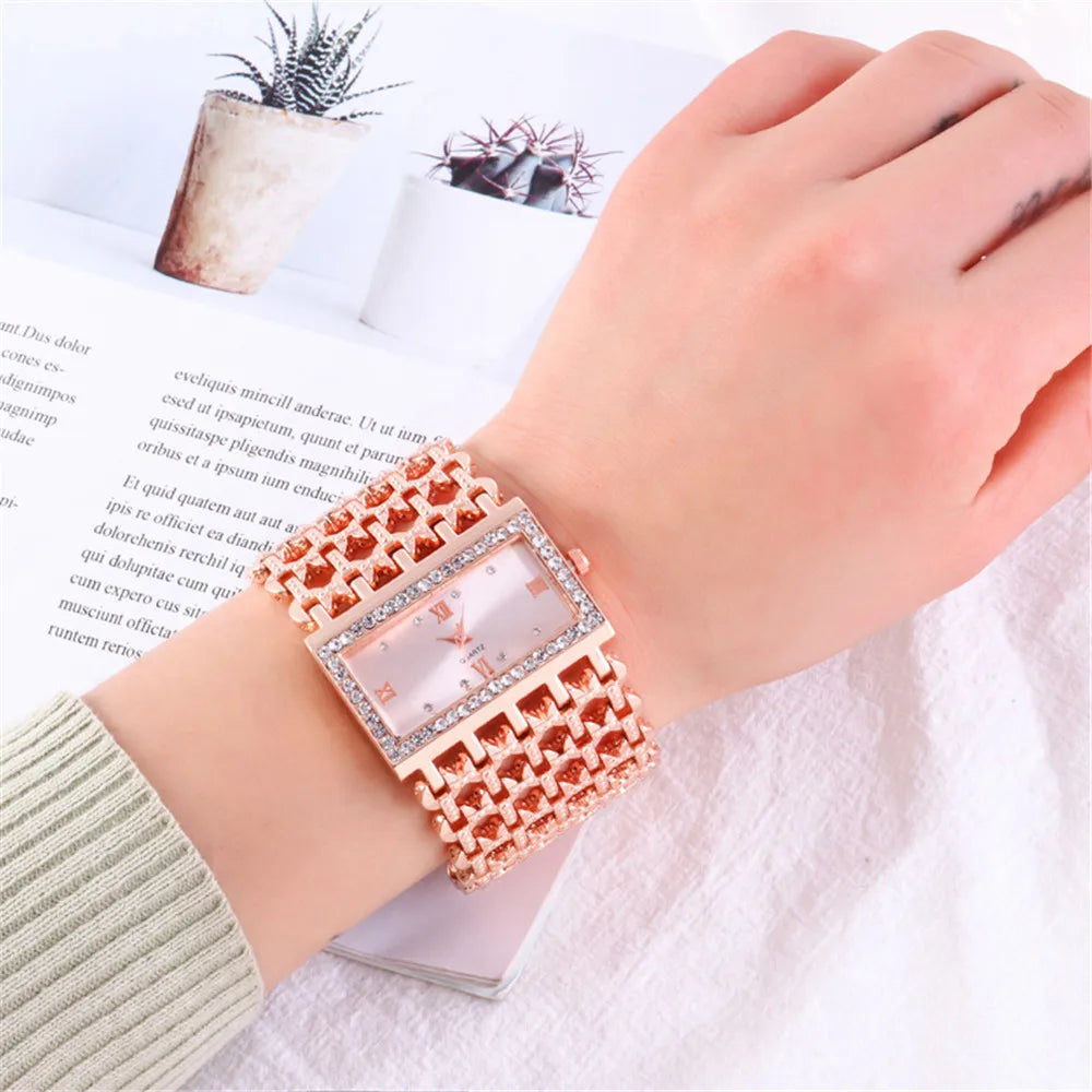 UTHAI W29 New Watch For Women Fashion Light luxury Square Diamond Quartz Watches Clock Lady's Gold Stainless Steel Bracelet