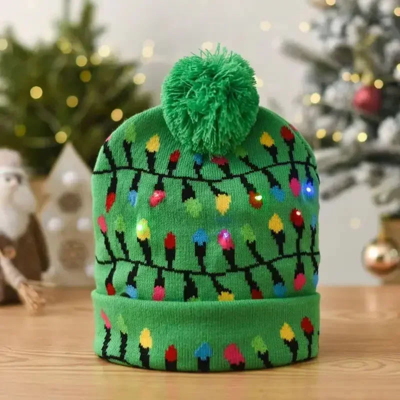 1pc LED Christmas Hat X-mas Flash Light Up Knitted Hat Warm Winter Cap Christmas Gift for Kids/Adults Xmas New Year Feative Hats