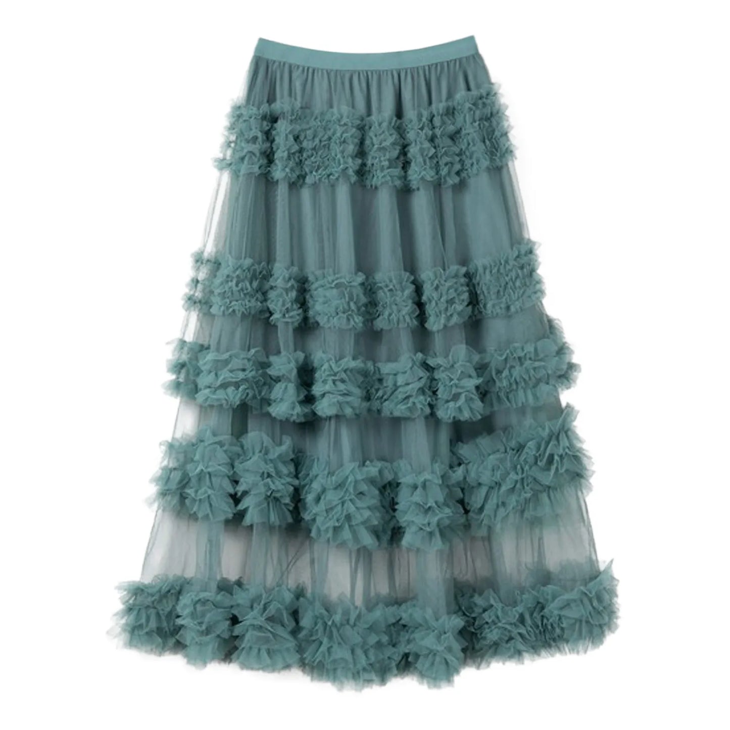 Mesh Long Tulle Skirt For Women 2024 New Elastic Waist Elegant High Waist Ball Gown Female Solid Layered Gauze Tutu Skirts