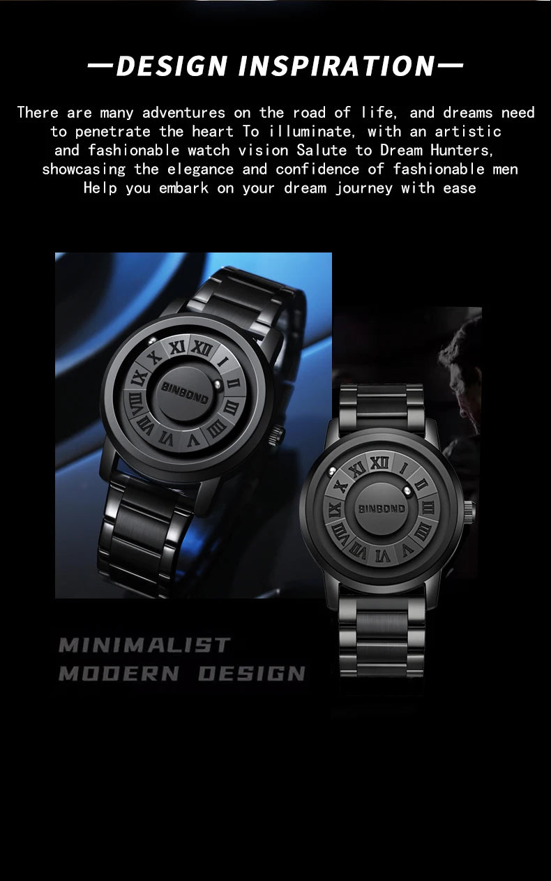 BINBOND Top Luxury Men Quartz Watches Magnetic Levitation Hollow Out Stainless Steel Waterproof Men Watches Relogio Masculino