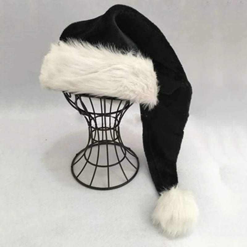 Christmas Plush Santa Claus Hat Winter Thicken Warm Decorative Hat Happy New Year Merry Christmas Party Cap Black Red