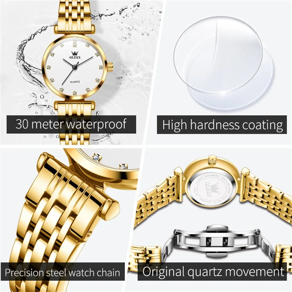 OLEVS New Women's Watches Top Original Luxury Elegant Stainless Steel Waterproof Ladies Wristwatch Simplicity Girls Dress Watch