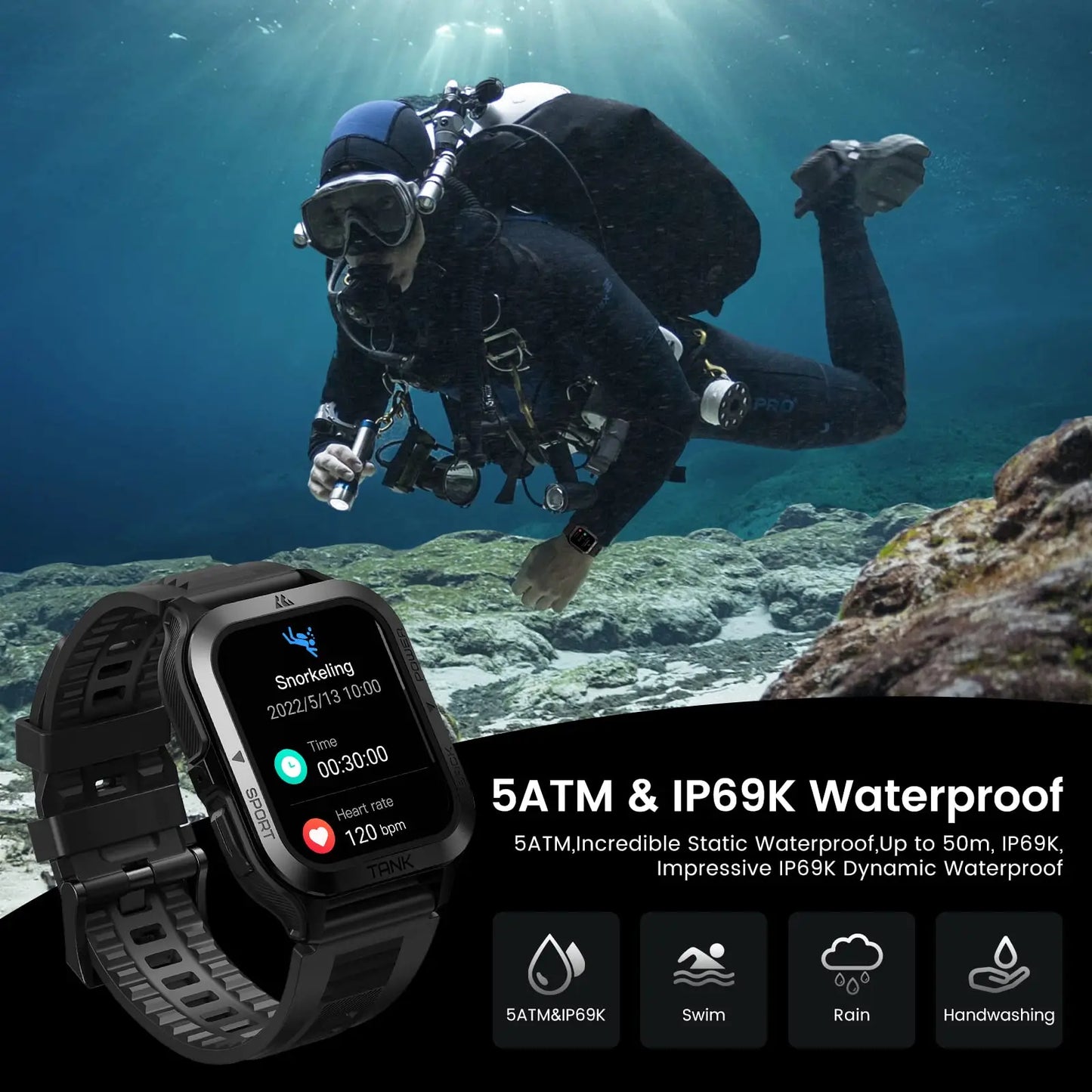 Original KOSPET TANK M2 Smart Watch For Men Military Smartwatch Men's Fitness 380mAh 70 Sport Mode 5ATM IP69K Waterproof Watches