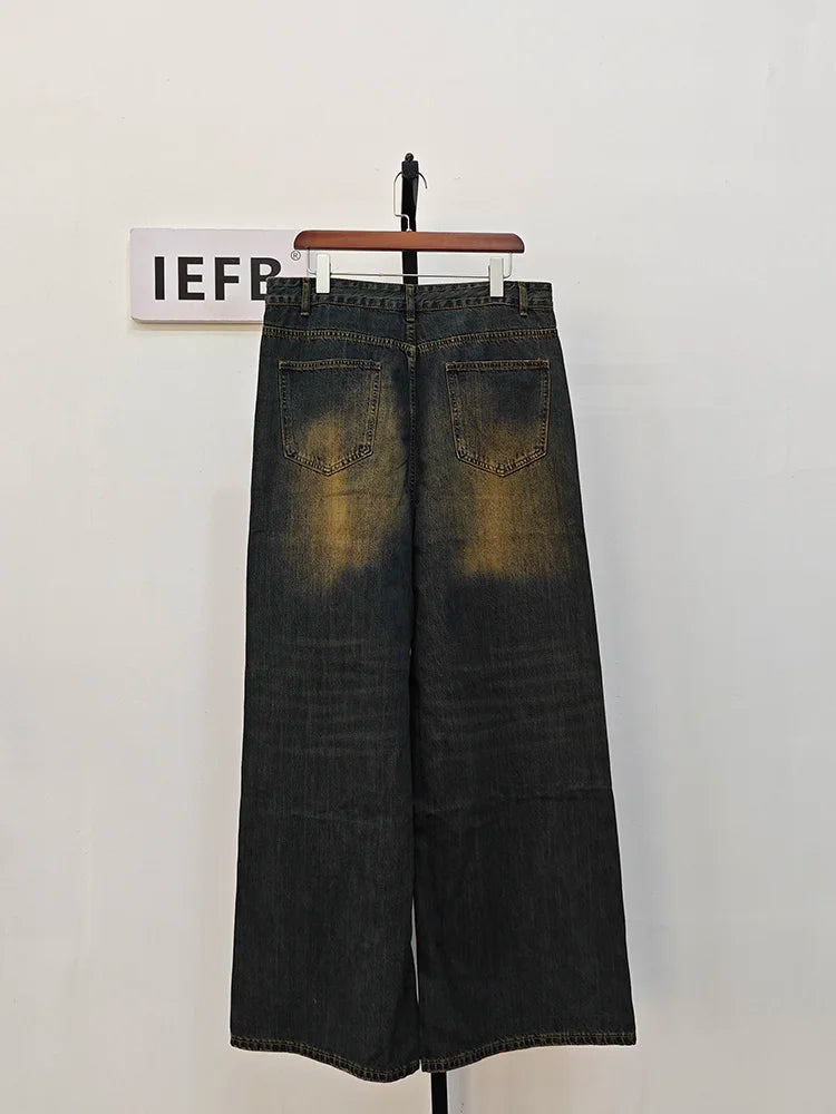 IEFB Men's Vintage Jeans Fashion Washed Street Casual Wide Leg Denim Pants Summer Distressed Loose Male Versatile Trousers 9C354