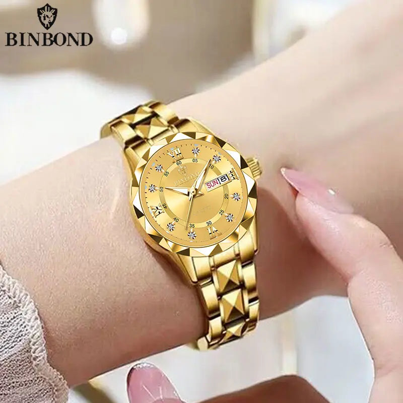 BINBOND B2521 Top Brand Luxury Fashion Business Womens Quartz Watches 30M Waterproof Week Date Clock Sport Womens Wristwatch