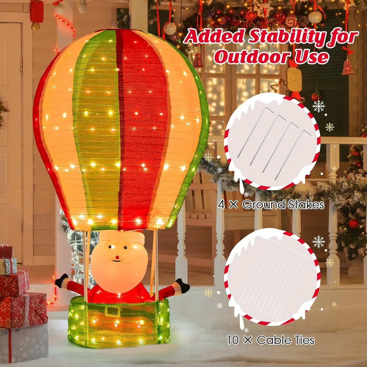 4.5FT Lighted Christmas Santa Claus in Hot Air Balloon, Collapsible Xmas Decoration with LED Lights, Pop up Hanging Decoration