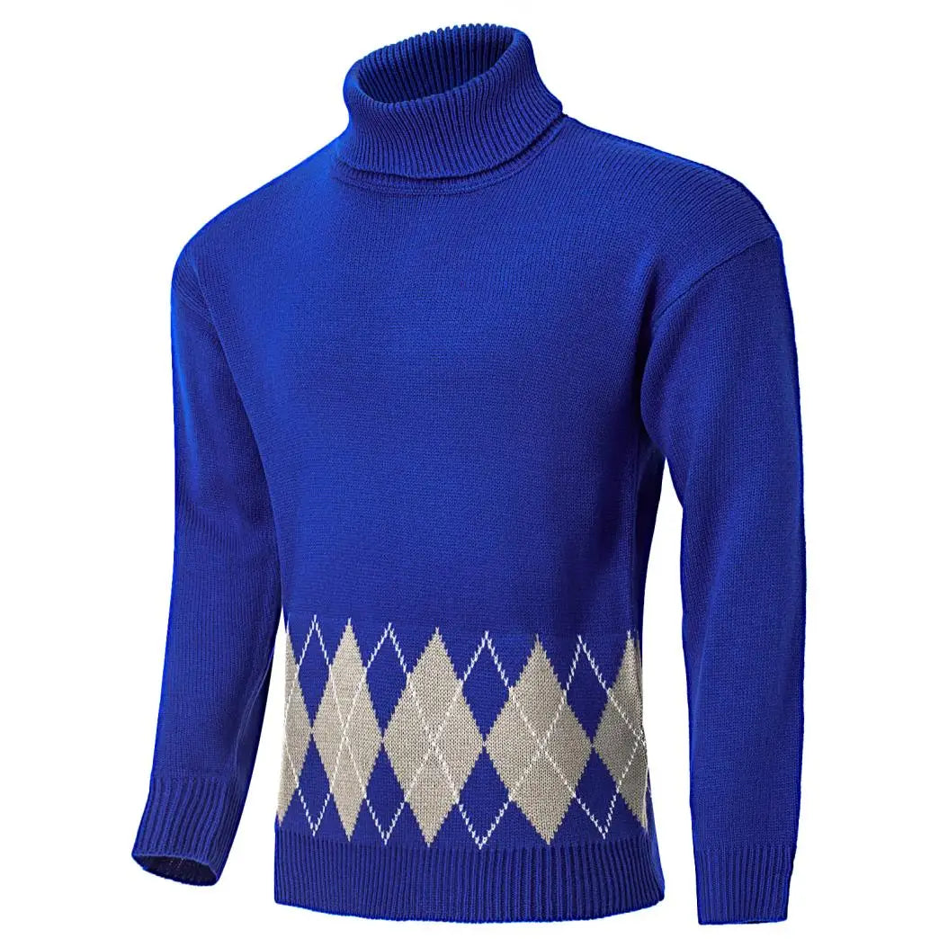 Men's Vintage Turtlenecks Sweater Argyle Thermal Knitted Pullover Fashion Luxury Sweaters Clothing New Style Oversized