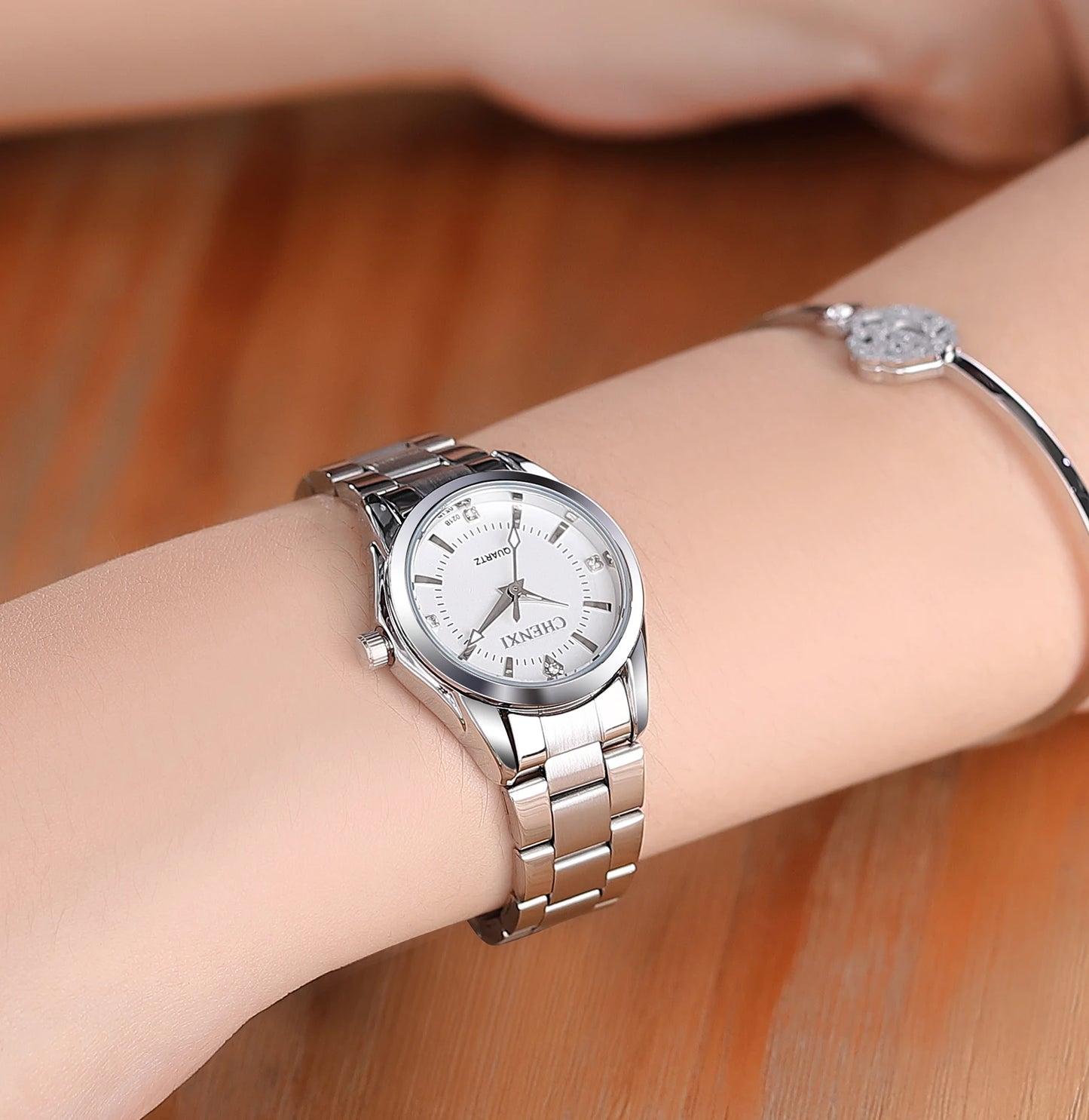 CHENXI Ladies Watch For Women Fashion Silver Clock Stainless Steel Quartz Wrist Watches for Women Waterproof Relogio Feminino