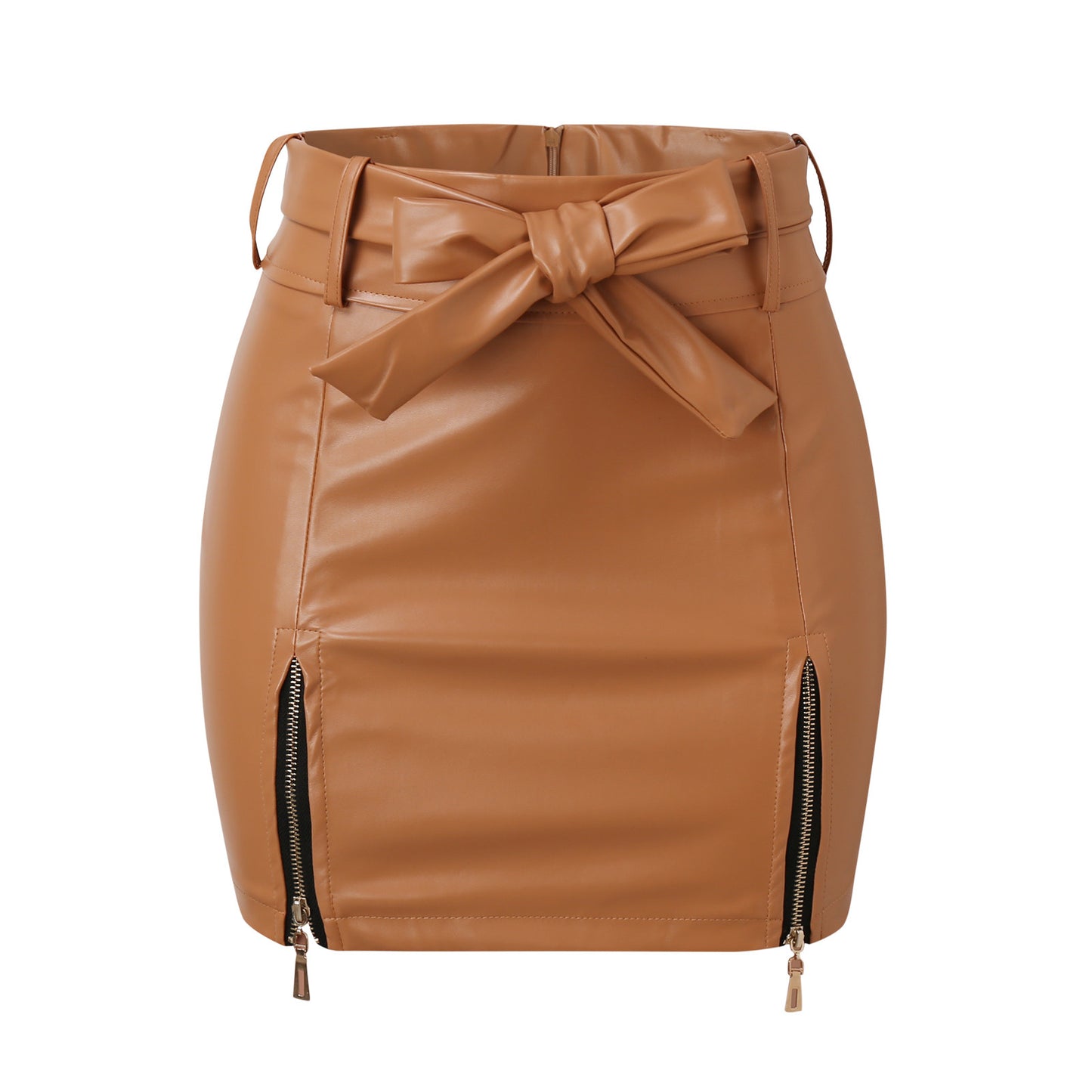 Sexy High Waist PU Leather Skirts With Sashes Ladies Zipper Slit Pencil Mini Skirt Faldas Fashion Women Bodycon Skirts юбка