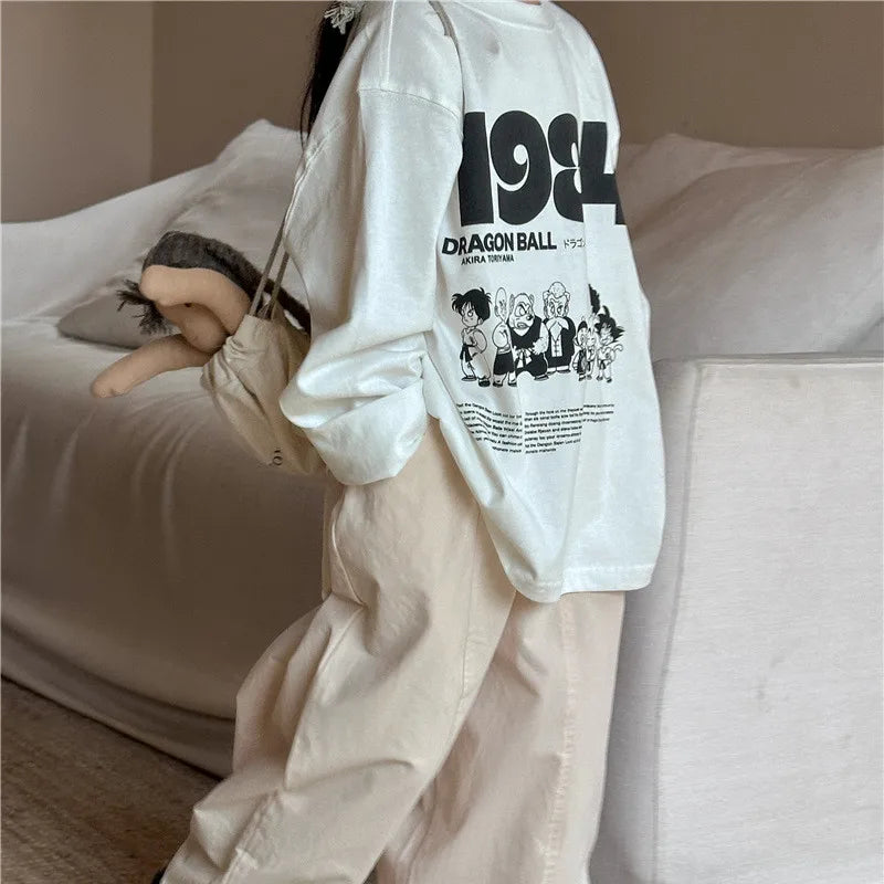 2024 Spring Boys and girls cartoon Letters cotton T shirts Kids O-Neck loose long sleeve Tops