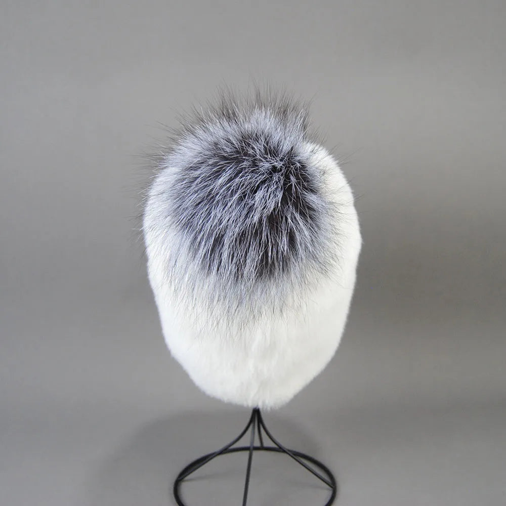 2023 Winter Real Natural Mink Fur Fox Hat for Women Thicken Warm Casual Pom New High Quality Girl Bobble  Christmas Knitted Cap