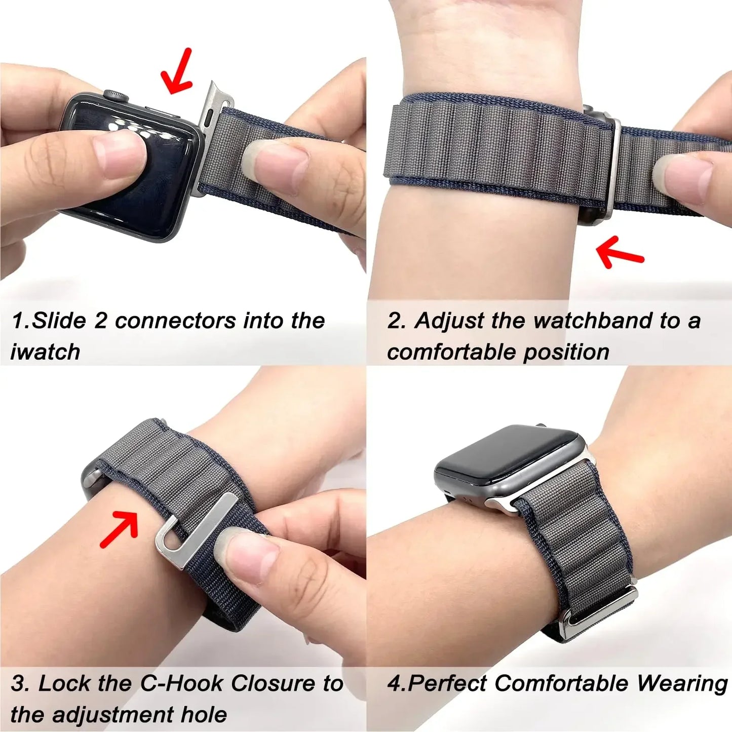 Alpine Loop Strap for Apple Watch Ultra Band 49mm 45mm 44mm 42mm 41mm 40mm Metal C-Hook Bracelets iwatch SE serie 9 8 7 6 5 4 10