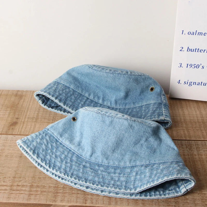 Korean Version Children's Cowboy Hat with Washed Denim Fabric  Summer Outdoor Hat for Children with Adjustable Strap 0-5 Years