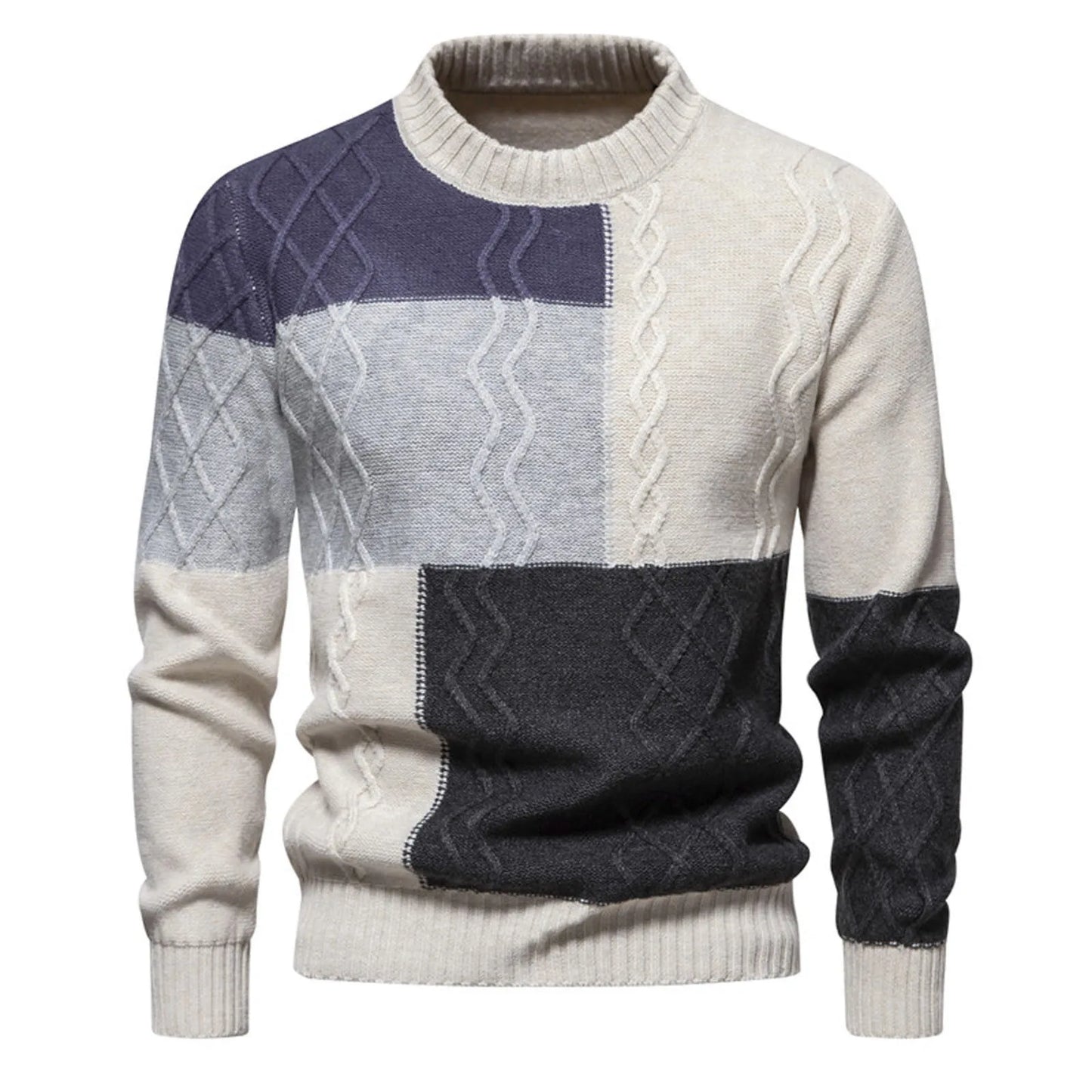 Men's Colorblock Round Neck Sweater Top Fashion Casual Long Sleeve Slim Fit Knitted Sweater Pullover sueteres de hombres