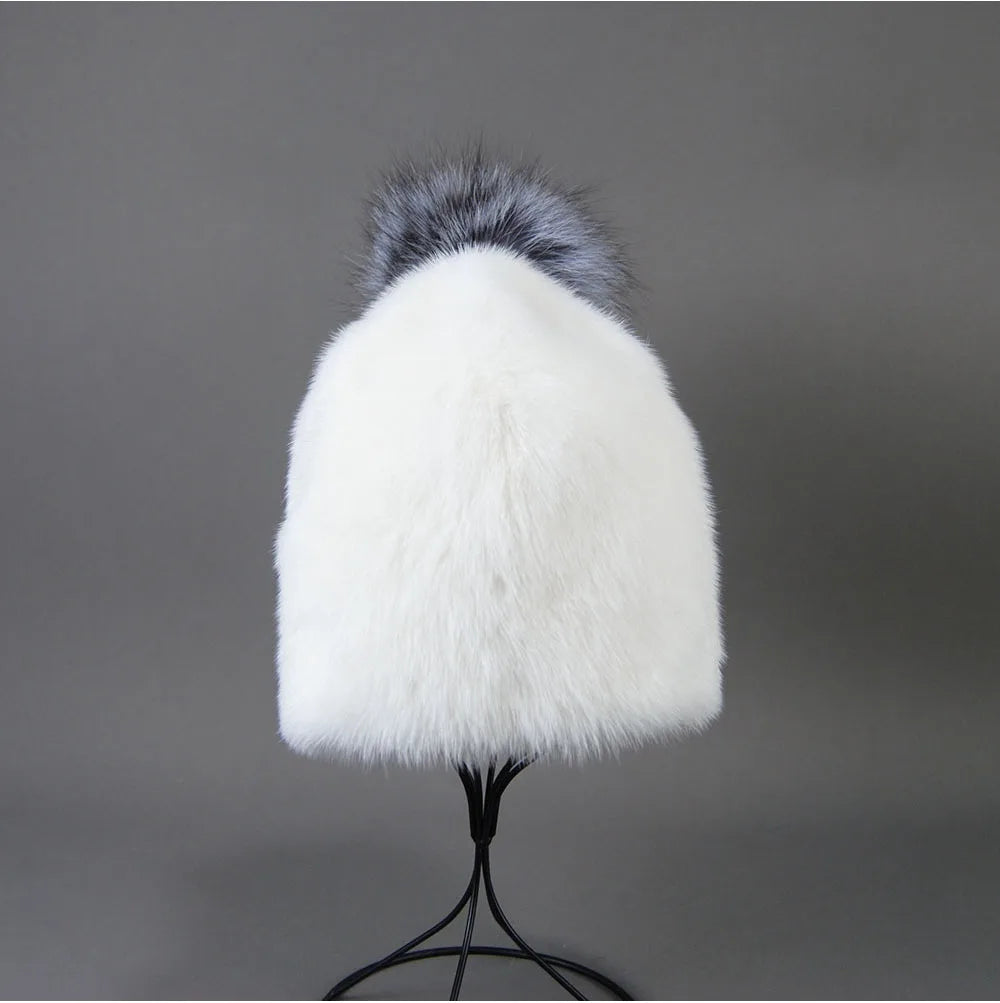 2023 Winter Real Natural Mink Fur Fox Hat for Women Thicken Warm Casual Pom New High Quality Girl Bobble  Christmas Knitted Cap